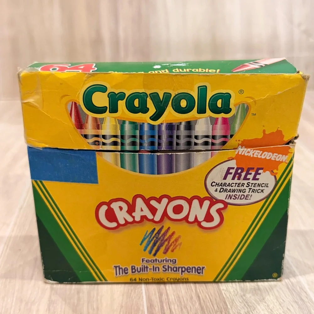 Vintage Crayola 64 Crayon Box w/ Sharpener Nickelodeon‎ Binney & Smith dandelion
